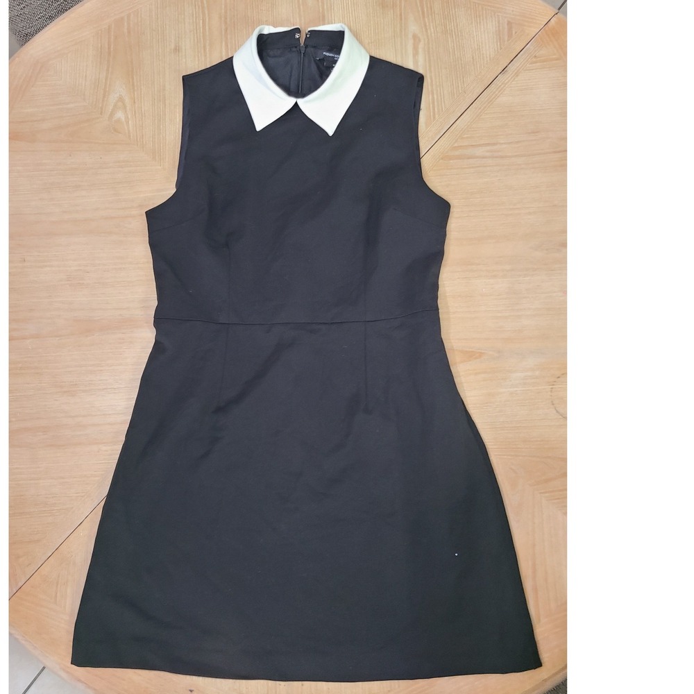 French Connection Dress Women Medium Black White Excellent Collared Sleeveless